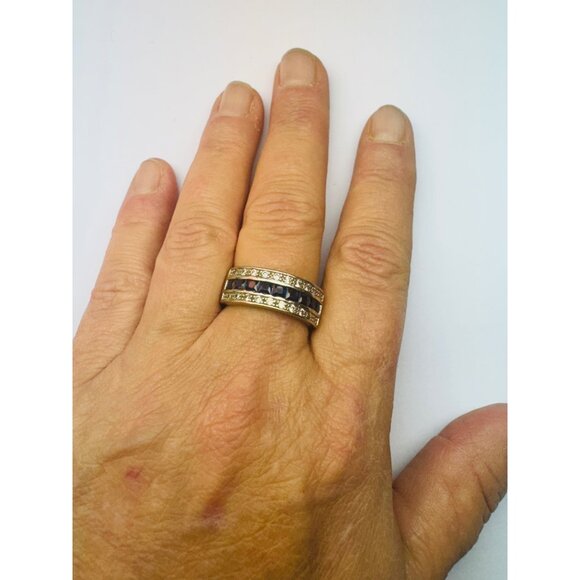 Women's Sterling Silver 925 Blue Princess Cut Cubic Zirconia Wedding Band, Sz 10 - Picture 8 of 11